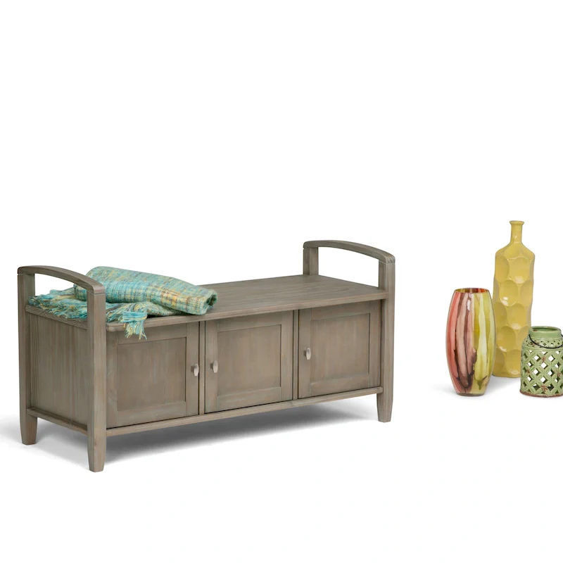 Solid Wood 44-Inch Wide Entryway Storage Bench with Lift-Top Seat | Farmhouse Style