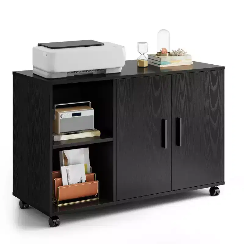 Office Storage Cabinet with Doors and Shelves, Lateral Printer Cabinet for File and Supply Storage in Home Office