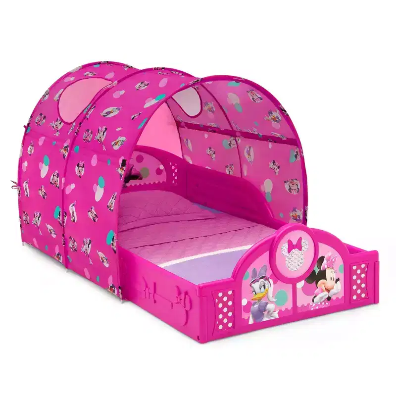 Minnie Mouse Toddler Canopy Bed – Plastic Frame, Guardrails, Versatile Play Enclosure