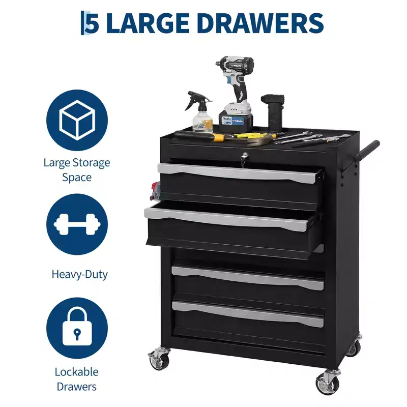 Drawer Tool Chestwith Wheels, Large Capacity Tool Storage Cabinet, with Keyed Locking, Drawer Liners, for Garage, Workshop, Warehouse