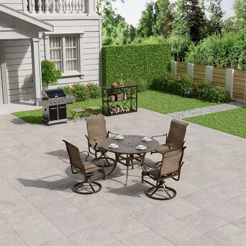 Mondawe 5 Pieces Outdoor Patio Dining Set with 53 in W Round Dining Table and 4 Swivel Rocking Chairs