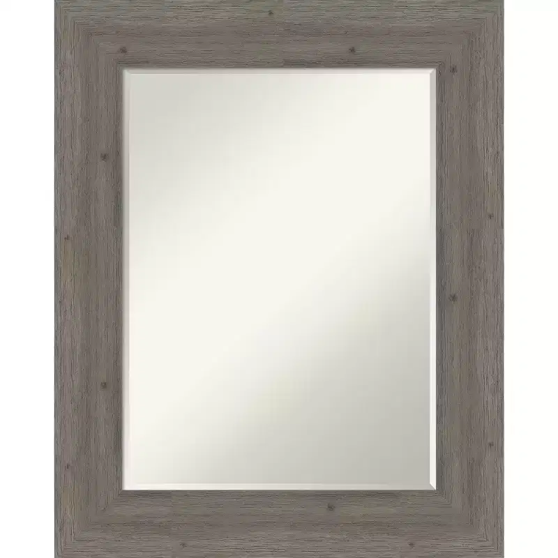 Amanti Art Fencepost Grey Petite Bevel Wood Bathroom Wall Mirror 31 x 25 in.