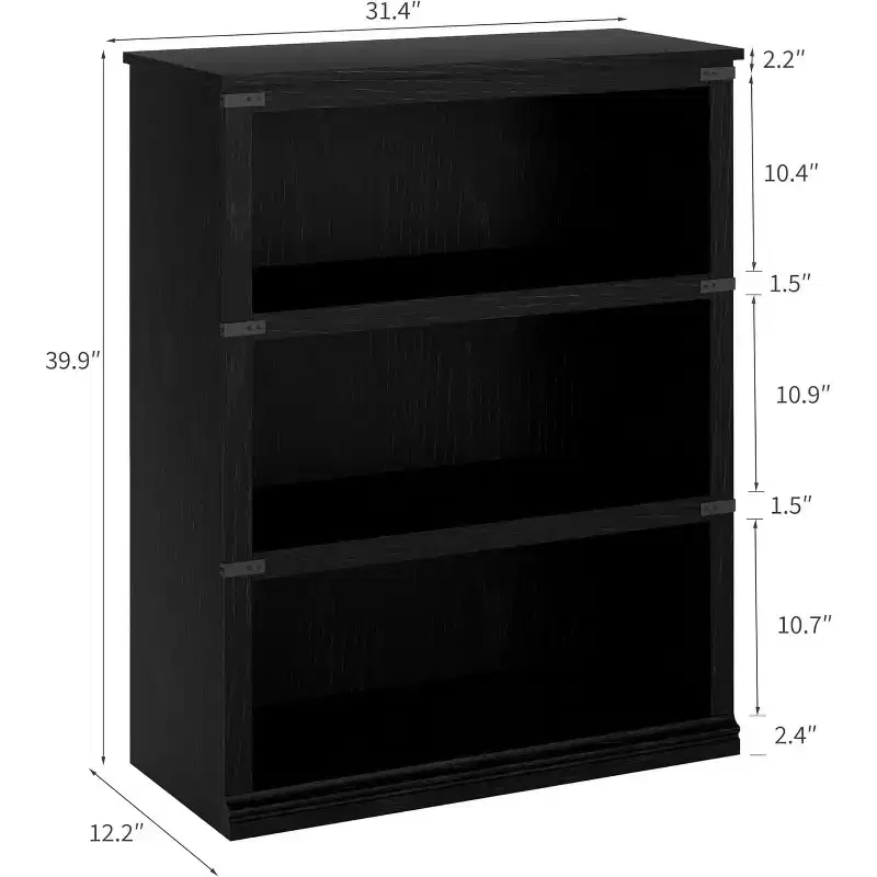 3-Tier Farmhouse Bookcase with Storage, Wooden 3-Shelf Low Bookcase for Home Office, Living Room, Bedroom