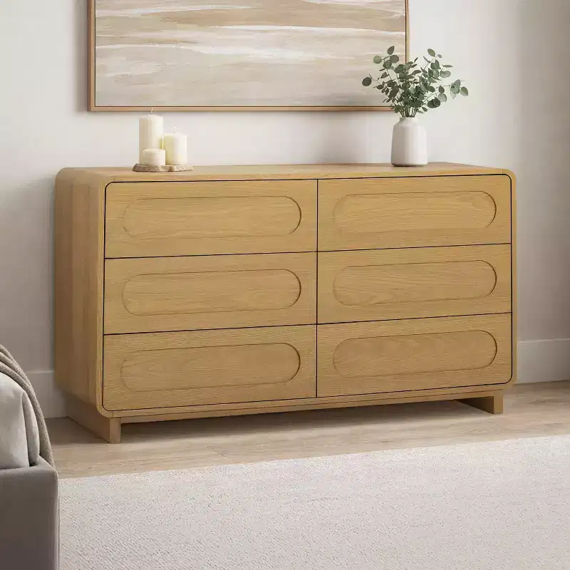 Modern 6-Drawer Wood Dresser, Storage Cabinet with Push-Open Drawers