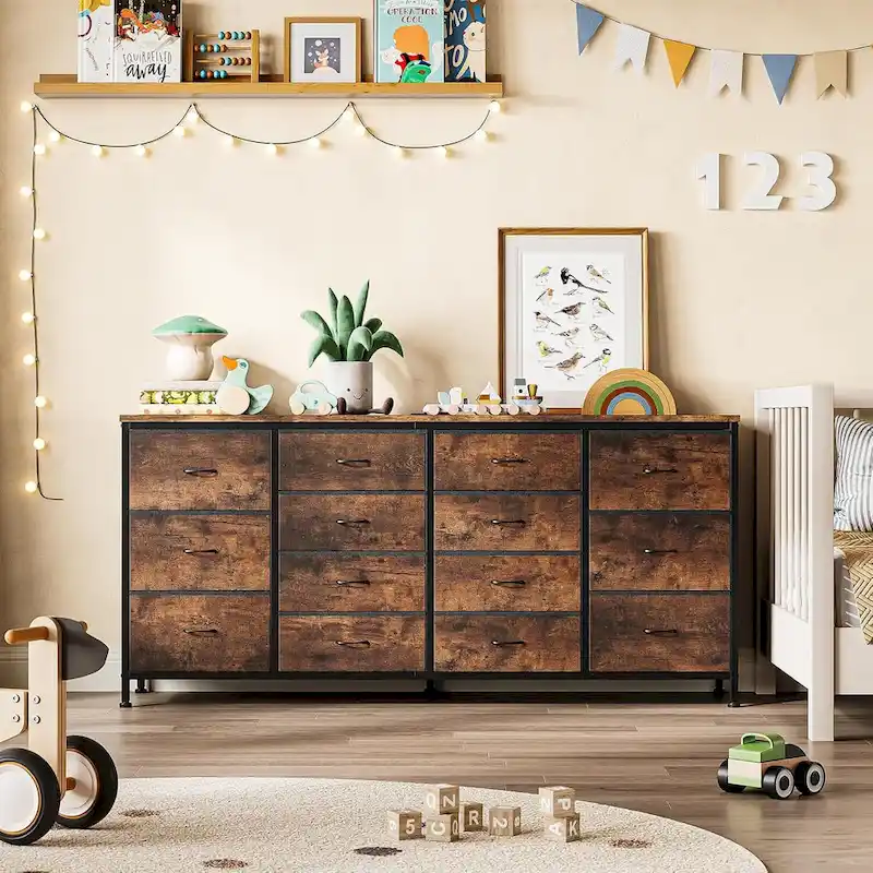 14 Drawer Dresser, 63 Inch White Dresser TV Stand