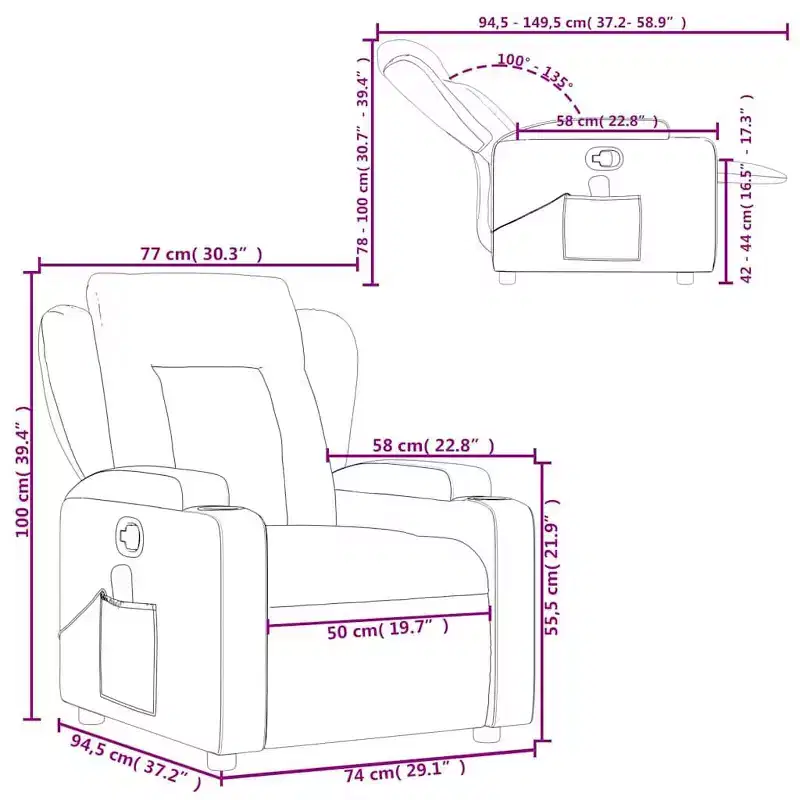 vidaXL Massage Recliner Chair - Light Gray Fabric, 6-Point Vibration, Manual Reclining, Cup Holders, Armchair with USB Power Source