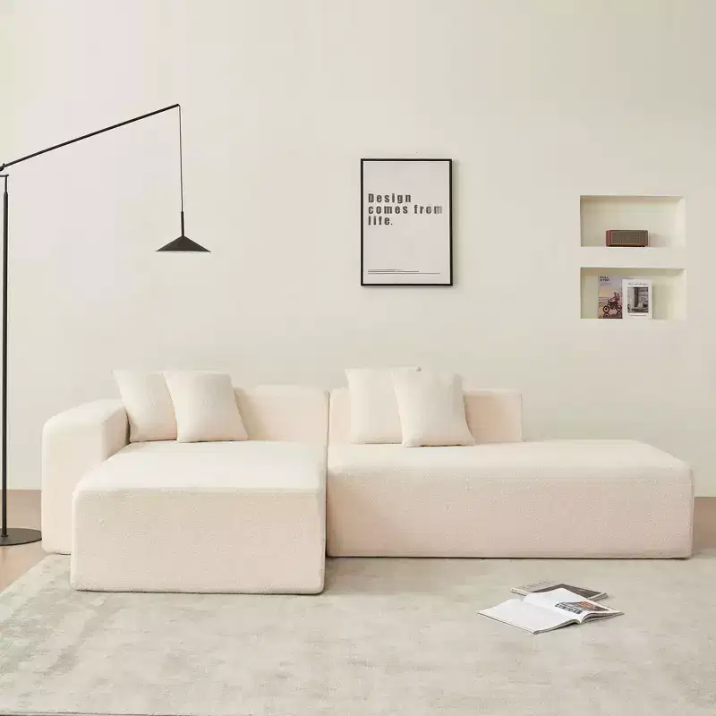 MAYEERTY Lambswool Fabric L-Shaped 5-Seat Modular Sectional Sofa with Chaise for Bedroom and Apartment