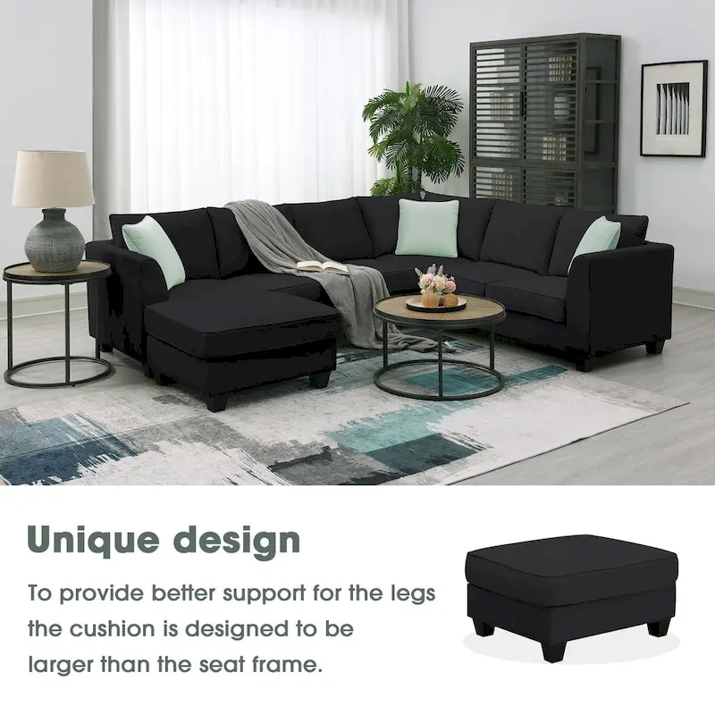 Modern Sectional Sofa with Ottoman, Modular, Spacious