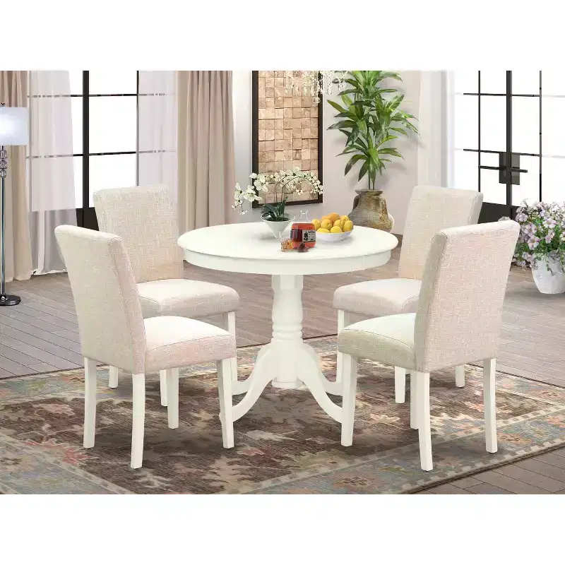 HomeStock Round Kitchen Dining Set Linen Fabric Chairs 36 Inch