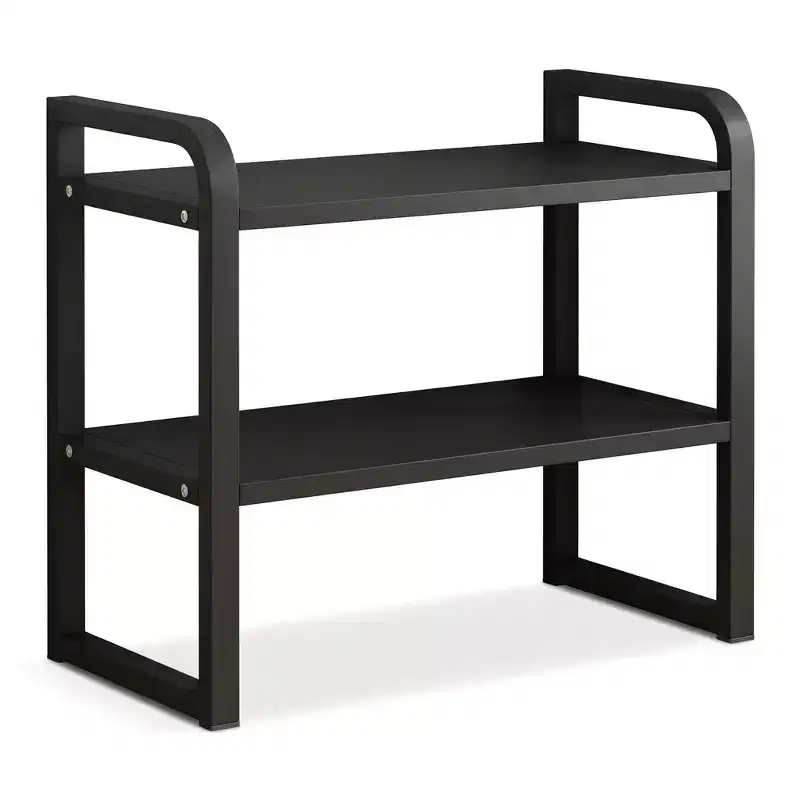 2-Tier Wood Desk Shelf Organizer - White Wood Storage Rack for Office, Dresser, Cubicle & Bookshelf Decor