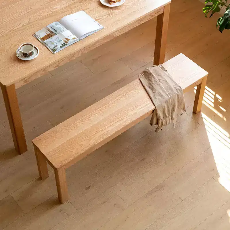 MAYEERTY Solid Oak Wood Bench, Rectangular Chair with Metal Reinforcement for Dining Room, Living Room & Entryway