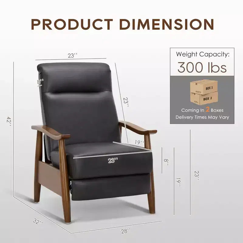 Ora Maison Push Back Recliner Chair  Adjustable Leather Armchair with Footrest for Living Room and Bedroom