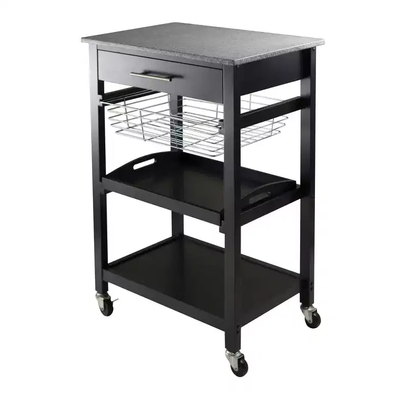Julia Granite Top Kitchen Cart Wood/Black - Winsome