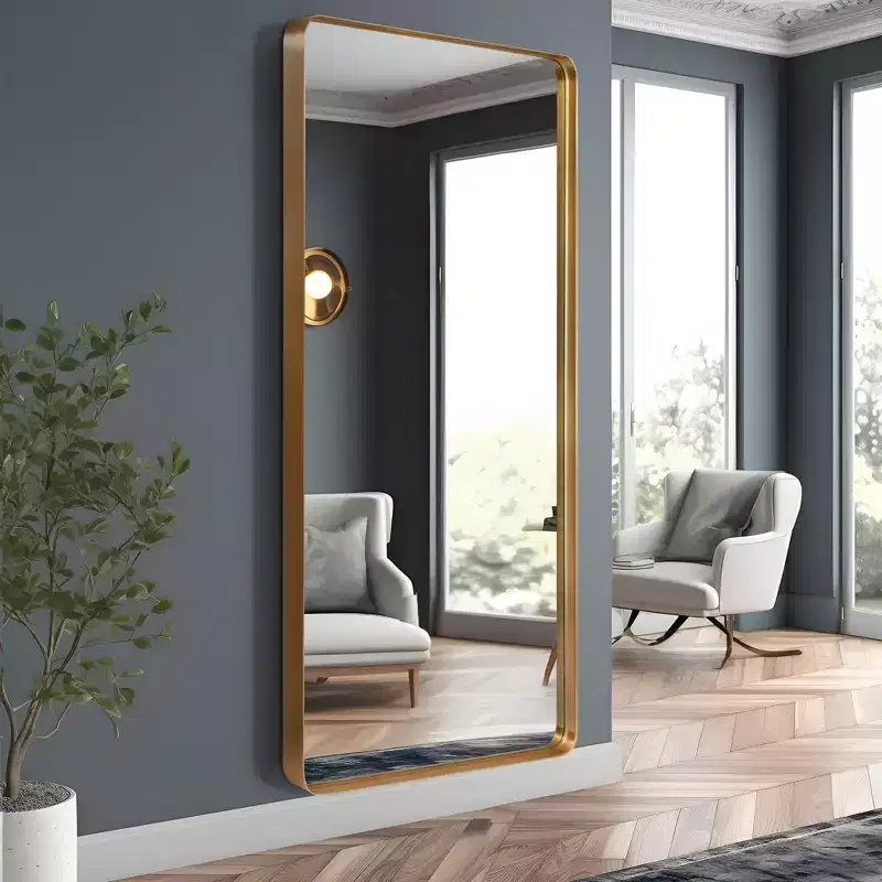 Imitation Electroplated Aluminum Alloy Rounded Rectangular Full-Length Mirror, 180cm x 80cm x 5cm (Deep Mirror - Bracketless)