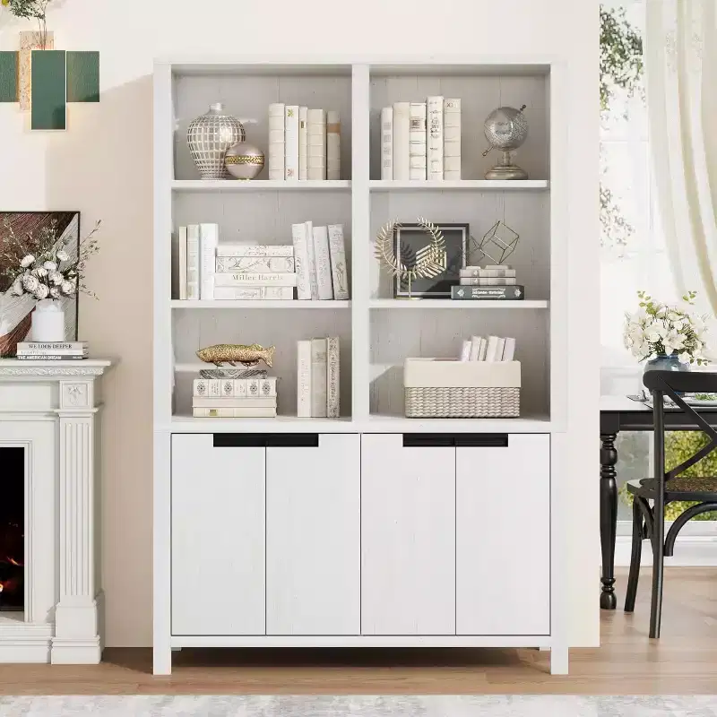 70.7 High Bookshelf, 3-Layer Double-Width Bookshelf With Cabinet Doors, Large Freestanding Bookcase Suitable for Living Room, Office, Library