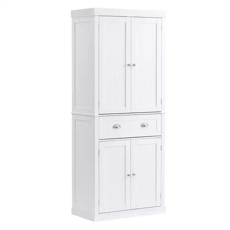 VEVOR 72 Kitchen Pantry Storage Cabinet, Freestanding Utility Cabinets with Doors, Drawer and 3 Adjustable Shelves, Buffet Pantries, White