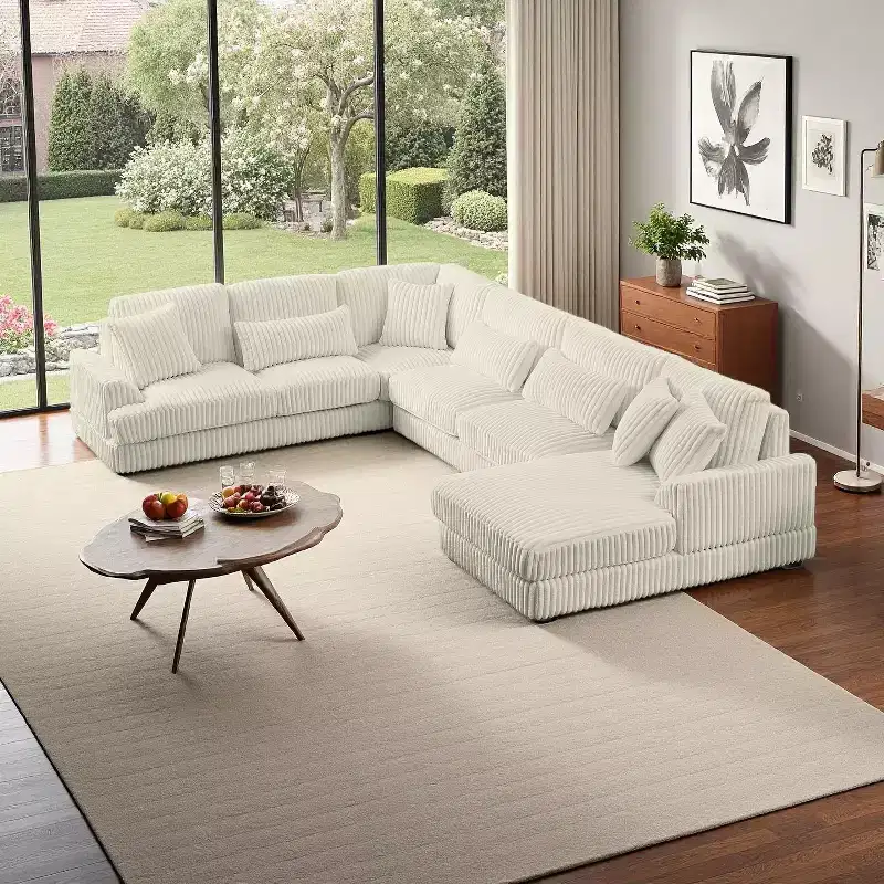 Polibi Oversized U-Shaped Sectional Sofa with Plush Corduroy Upholstery