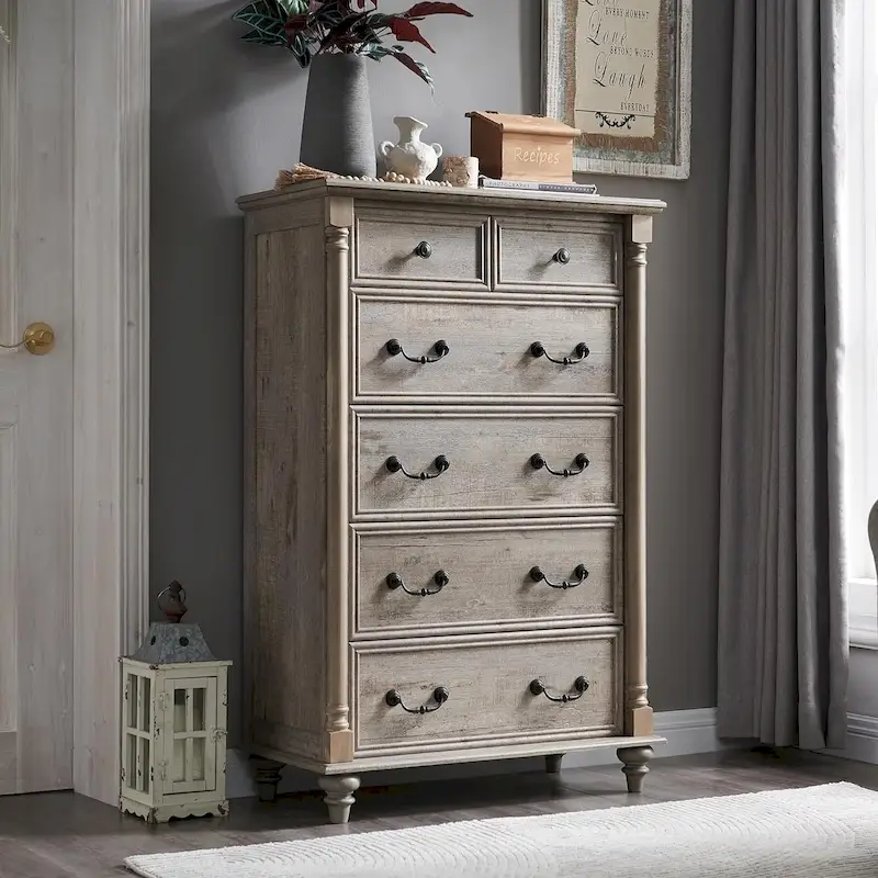 6-Drawer Dresser with Rustic Wood Finish