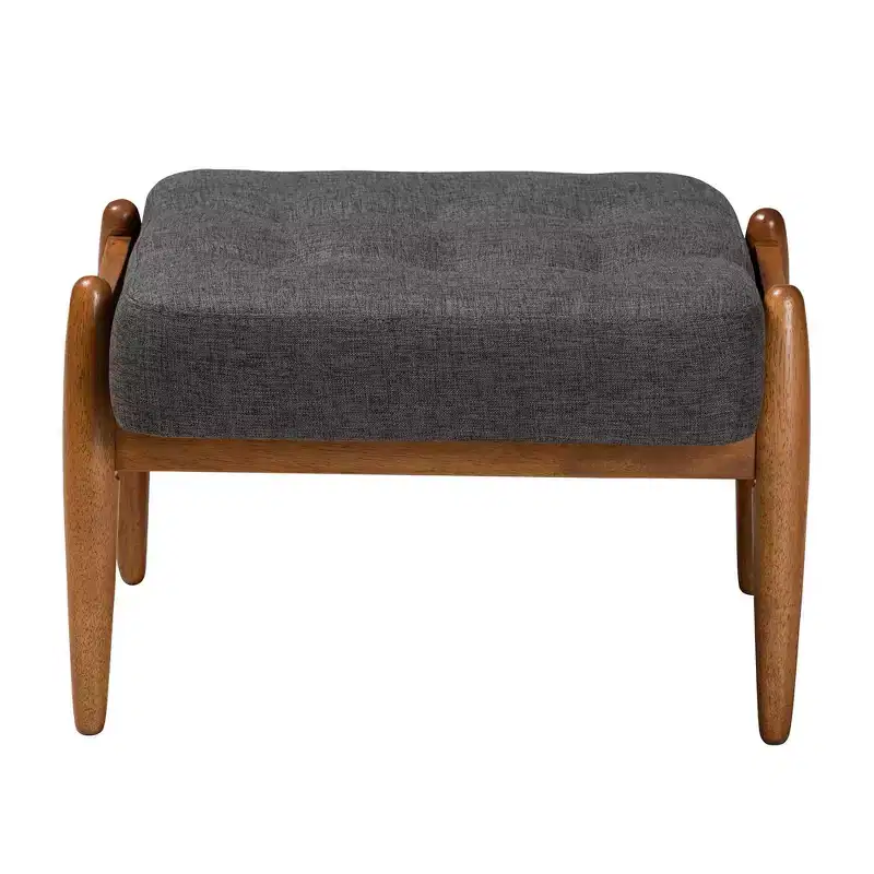 Button-Tufted Ottoman Footstool | Dark Gray & Walnut Brown