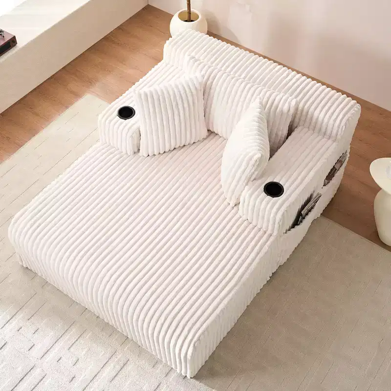 Mjkone 1PC Corduroy Sleeper Sofa Chair,51Single Seat Chaise Lounge Chair With Pillows,Wide Armrest,Cup Holder,Storage