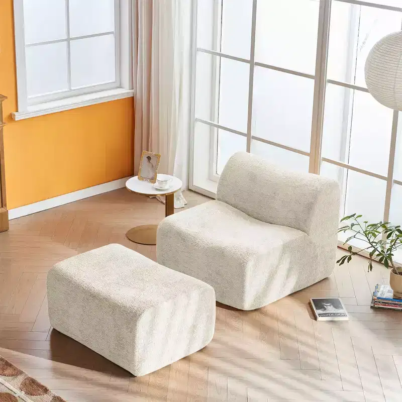 Modern Foam Compression Sofa Lounge Chair with Footrest,Comfy Futon Set Accent Chair for Bedroom,Living Room,Office
