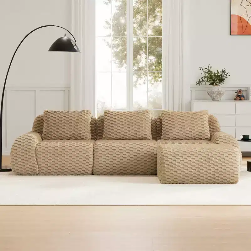 114 L-Shaped Modular Sofa Flannelette 3-Seater Ottoman Buckle No Assembly Light Camel