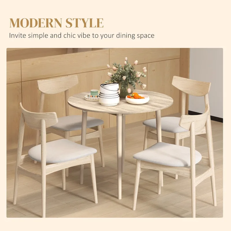 35in Round Folding Dining Table, Collapsible Drop Leaf, Solid Wood Legs, Space-Saving Small Kitchen