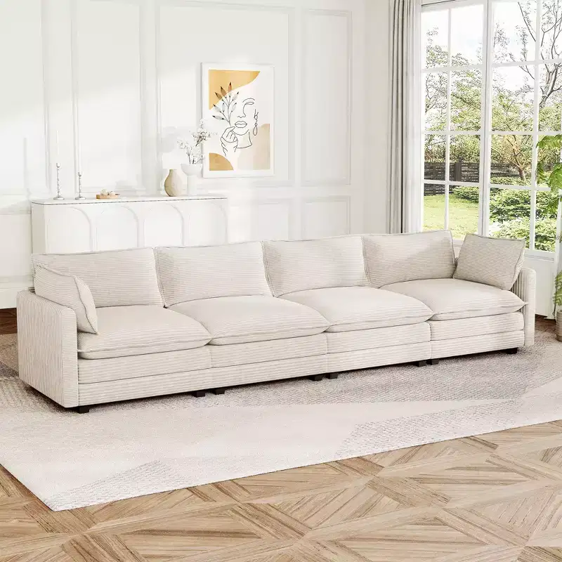 Hyleory 148 Modern Corduroy Straight 4 seater Couch Sectional Sofa for Living Room