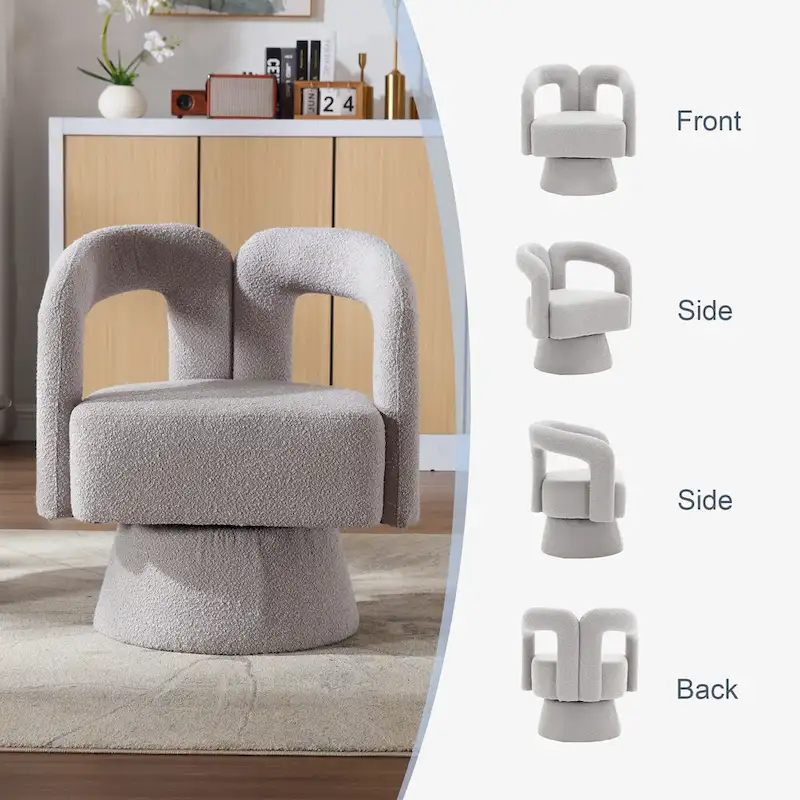 HOMEFUN Boucle Upholstered 360 Degree Swivel Cuddle Barrel Accent Chairs