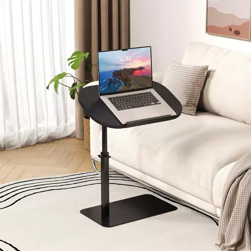 Minimalist C-Shaped Side Table with 360° Rotation & Gas Spring Height Adjustment, Beige