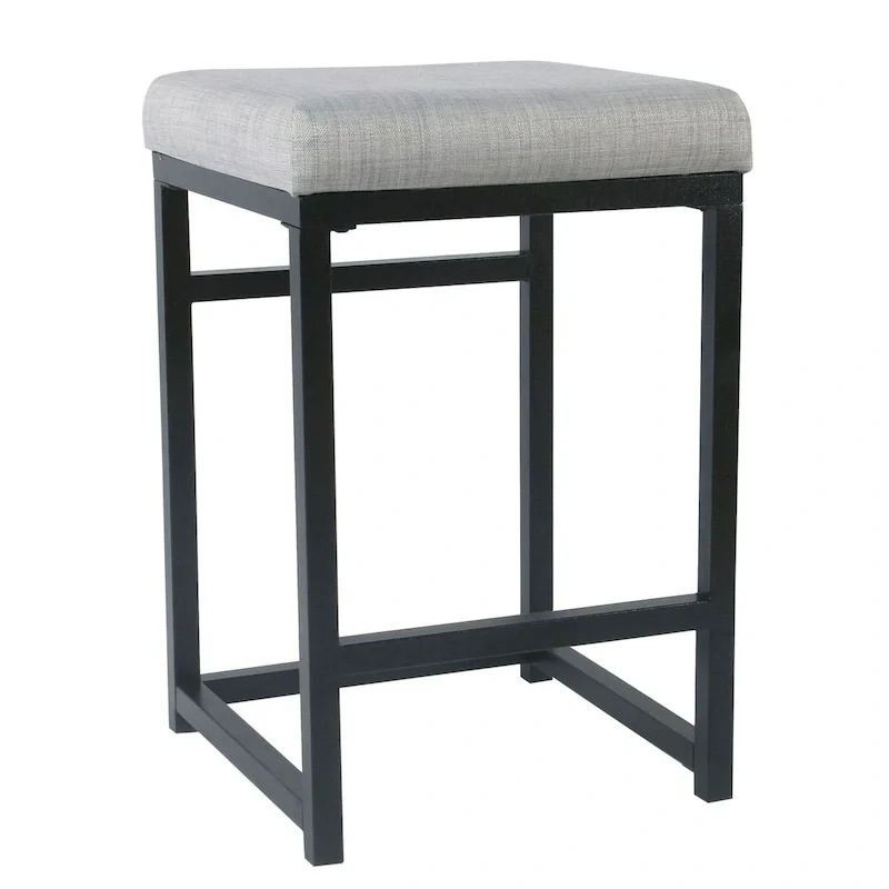 Backless Industrial Metal Counter Stool, 24in Seat Height, Textured Weave Fabric, Black Finish