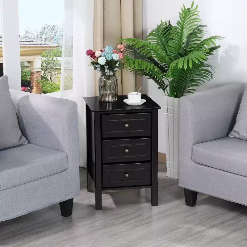 3 Drawer End Table with Solid Wood Legs for Living Room