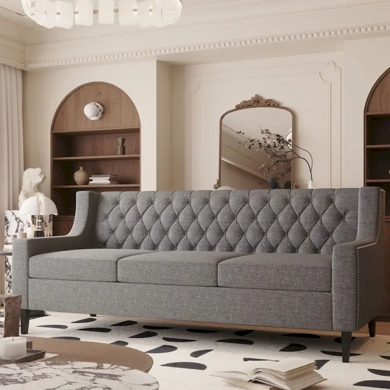 Mid Century Modern Button Tufted Backrest Foam Couches