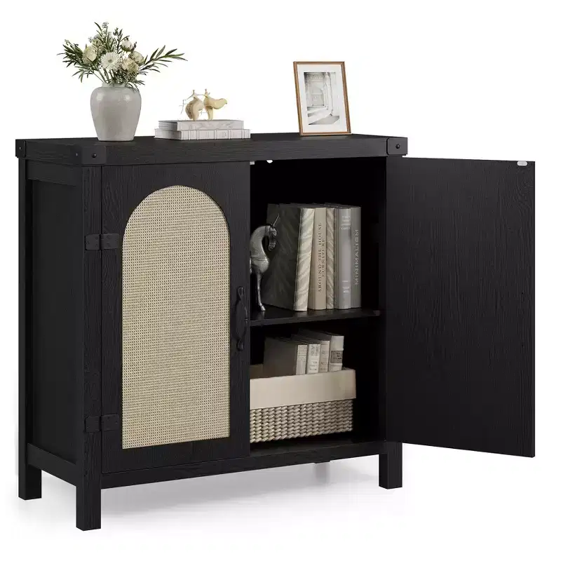 Rattan Sideboard Buffet Cabinets with Storage, Farmhouse Kitchen Accent Storage Cabinet for Dining Room, Living Room