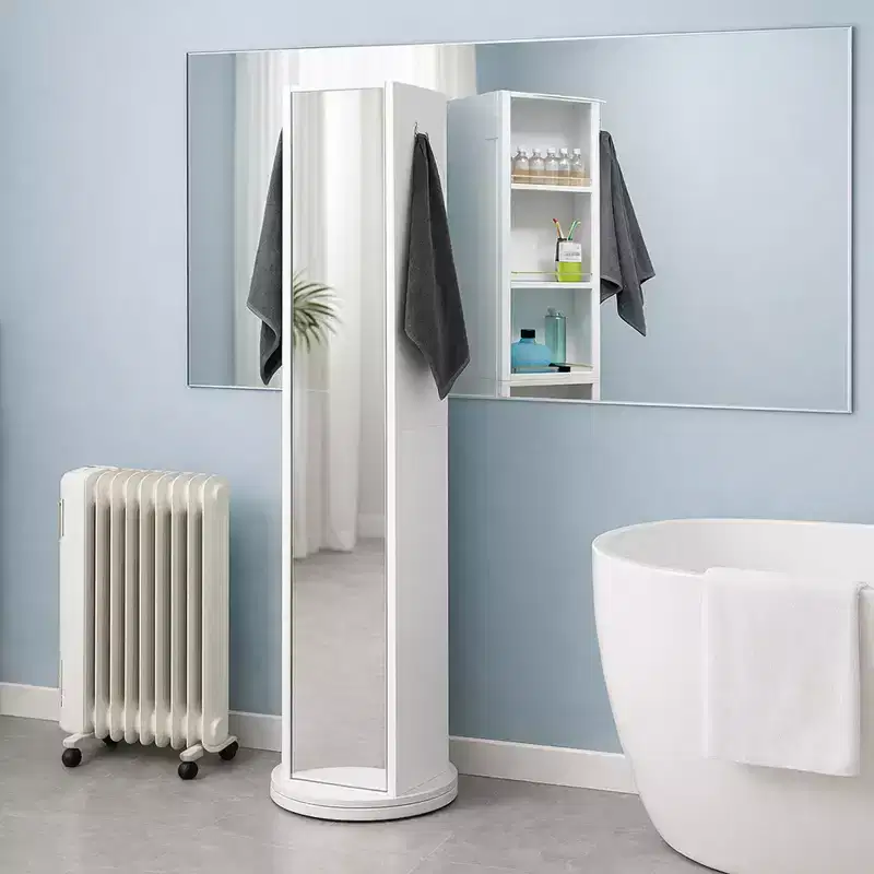 Evideco French Home Goods White Rotating Bathroom Storage Cabinet Swivel Tower Cabinet Organizer with Mirror
