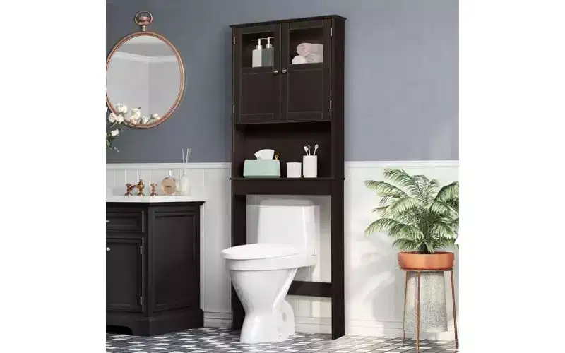 Over-the-Toilet Storage Cabinet with Acrylic Glass Doors & Adjustable Shelf – White, 66.9