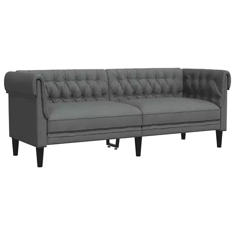 vidaXL Chesterfield Sofa 3-Seater - Dark Gray Fabric Couch/Settee with Sturdy Wood Frame for Living Room/Lounge/Office