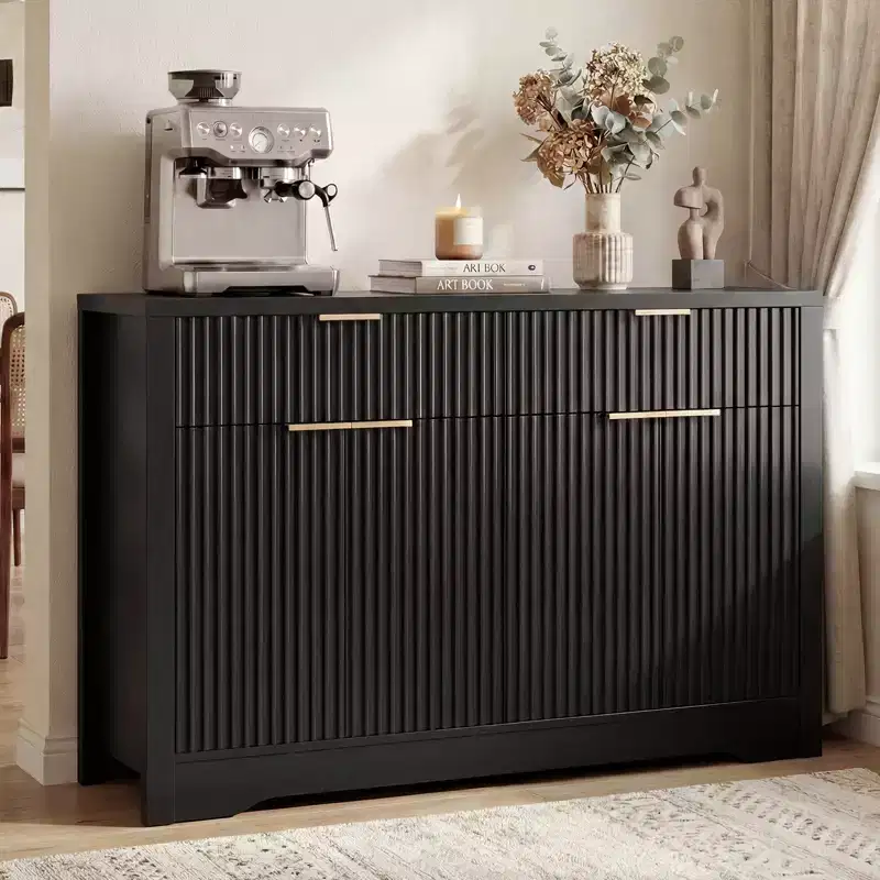 Besiost Modern Sideboard Buffet Cabinet with Door and Storage Drawers, 55 Coffee Table with Shelves