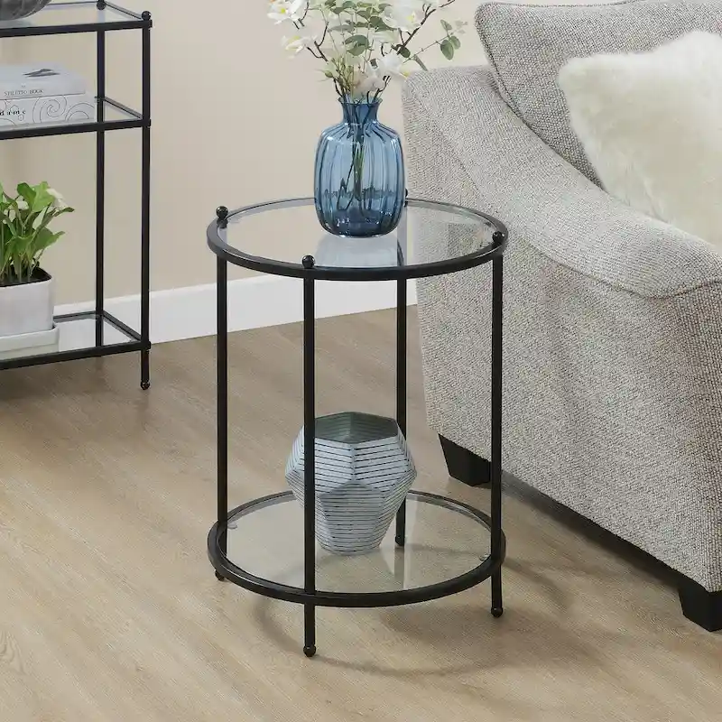 Convenience Concepts Royal Crest 2 Tier Round Glass End Table with Shelf