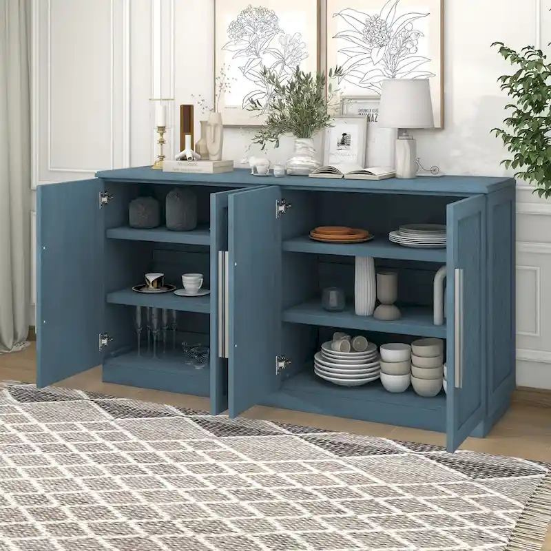 Sideboard Buffet Cabinet with Adjustable Shelves & Silver Handles