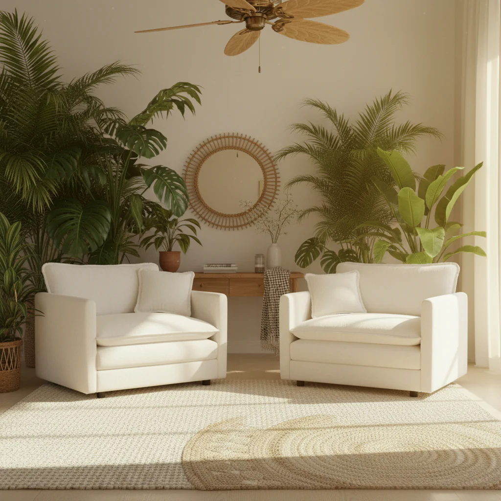 Accent Chair of 2, High-end Chenille Upholstered Armchairs, Living Room Side Chairs with Toss Pillow, White