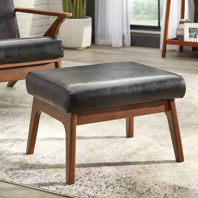 Buylateral Bianca Mid Century Modern Faux Leather Ottoman