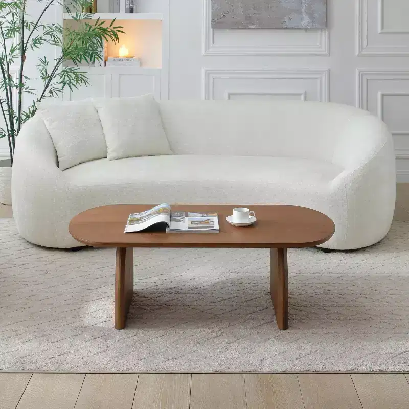 47 Oval Mid-Century Coffee Table Solid Wood Veneer Walnut Accent Small Space Easy Assembly
