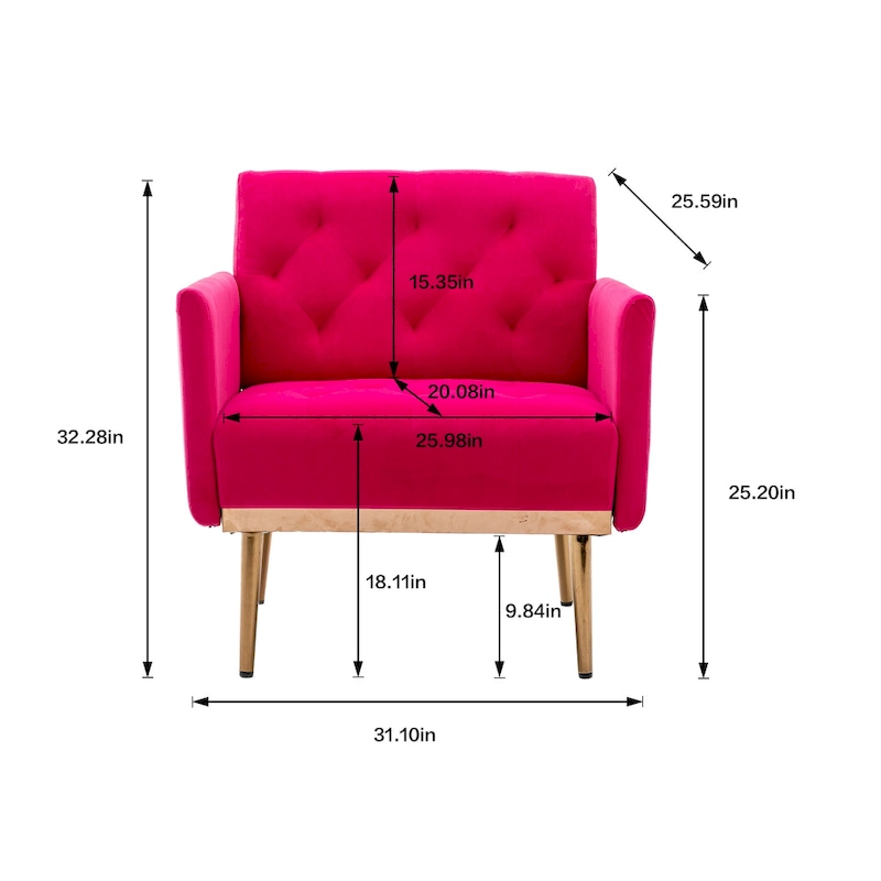 Velvet Upholstered Tufted Accent Chair With Golden feet