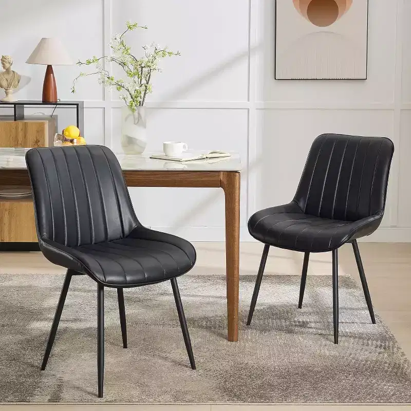 Faux Leather Dining Chairs, Mid Century Modern Upholstered Side Chairs with Metal Legs for Kitchen and Living Room (2-Pack)