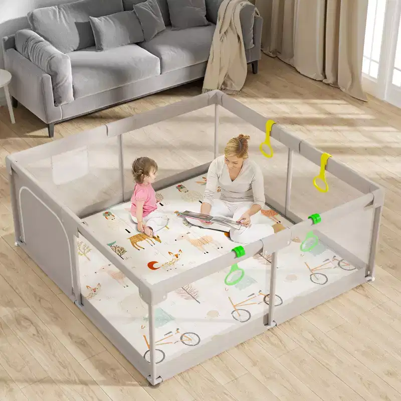 Fodoss Baby Playpen with Mat 59 x59 In Playpen for Babies and Toddlers, Indoor & Outdoor Activity Center, Safety Baby Fence