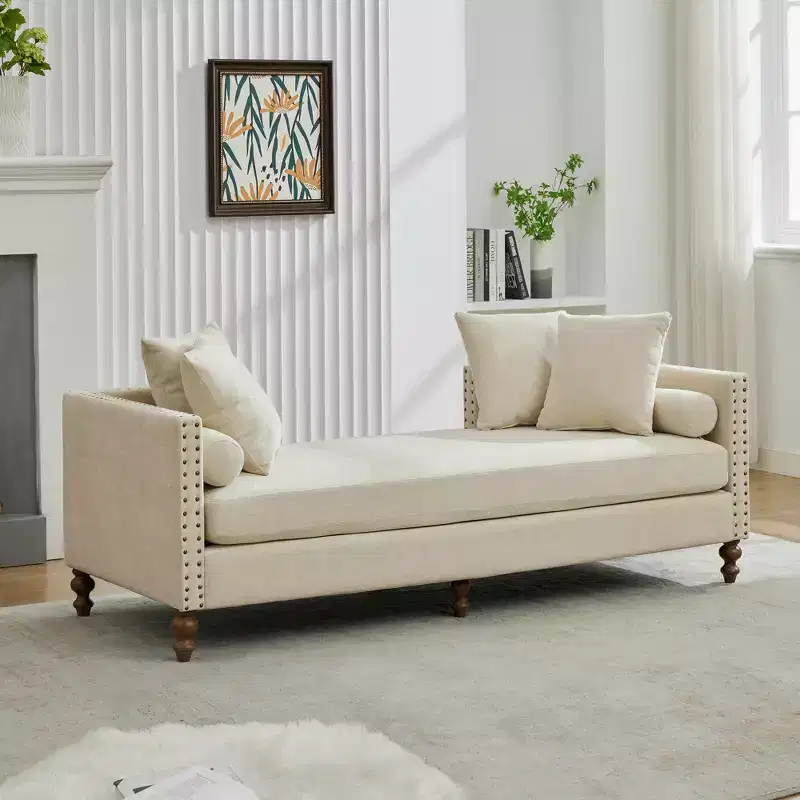 GDFStudio Ashtabula Chenille Upholstered Chaise Lounge with Nailhead Trim