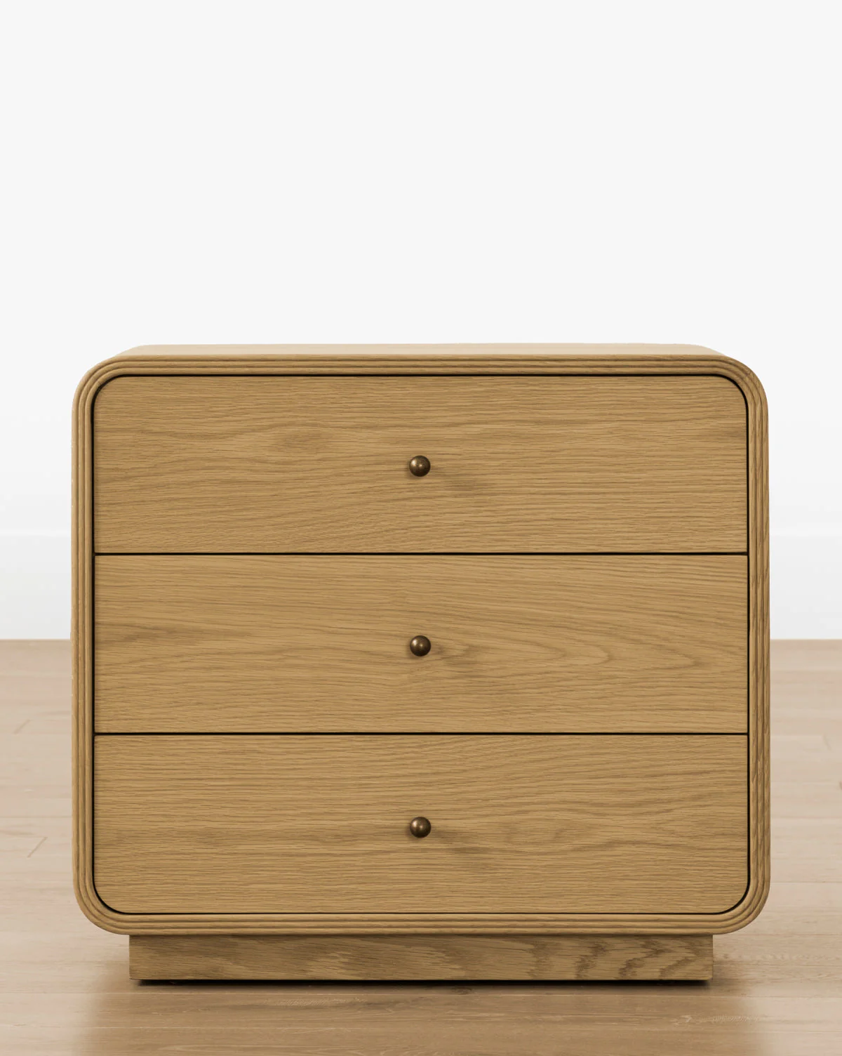 Modern Oak Nightstand with Soft-Close Drawers & Brass Hardware for Bedroom