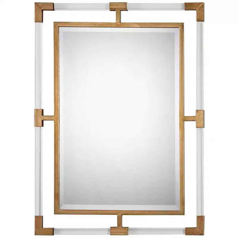 Uttermost Rectangular Vanity Accent Wall Mirror Modern Beveled Gold Iron Clear Acrylic Frame 28 Wide for Bathroom Living Room