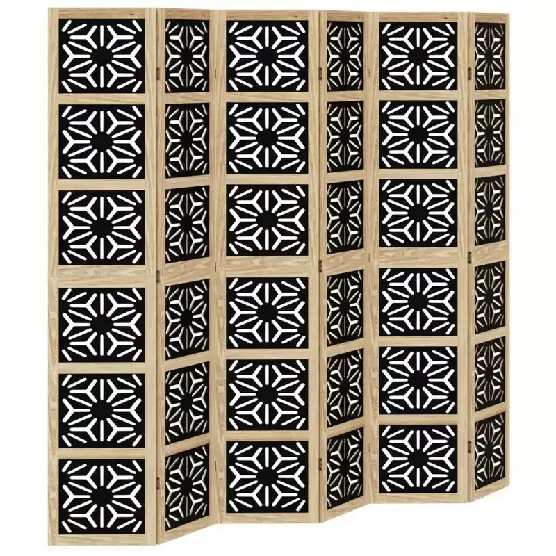 Room Divider 6 Panels Brown and Black Solid Wood Paulownia
